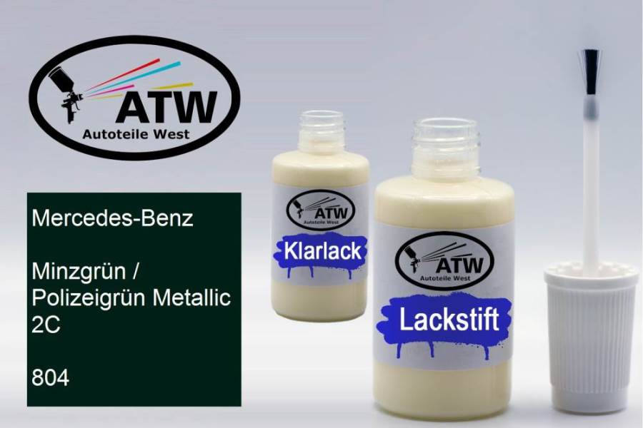 Mercedes-Benz, Minzgrün / Polizeigrün Metallic 2C, 804: 20ml Lackstift + 20ml Klarlack - Set, von ATW Autoteile West.